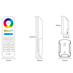 Smart LED kaukosäädin RGB CCT - 6-kanavainen kaukosäädin mitat ja paino