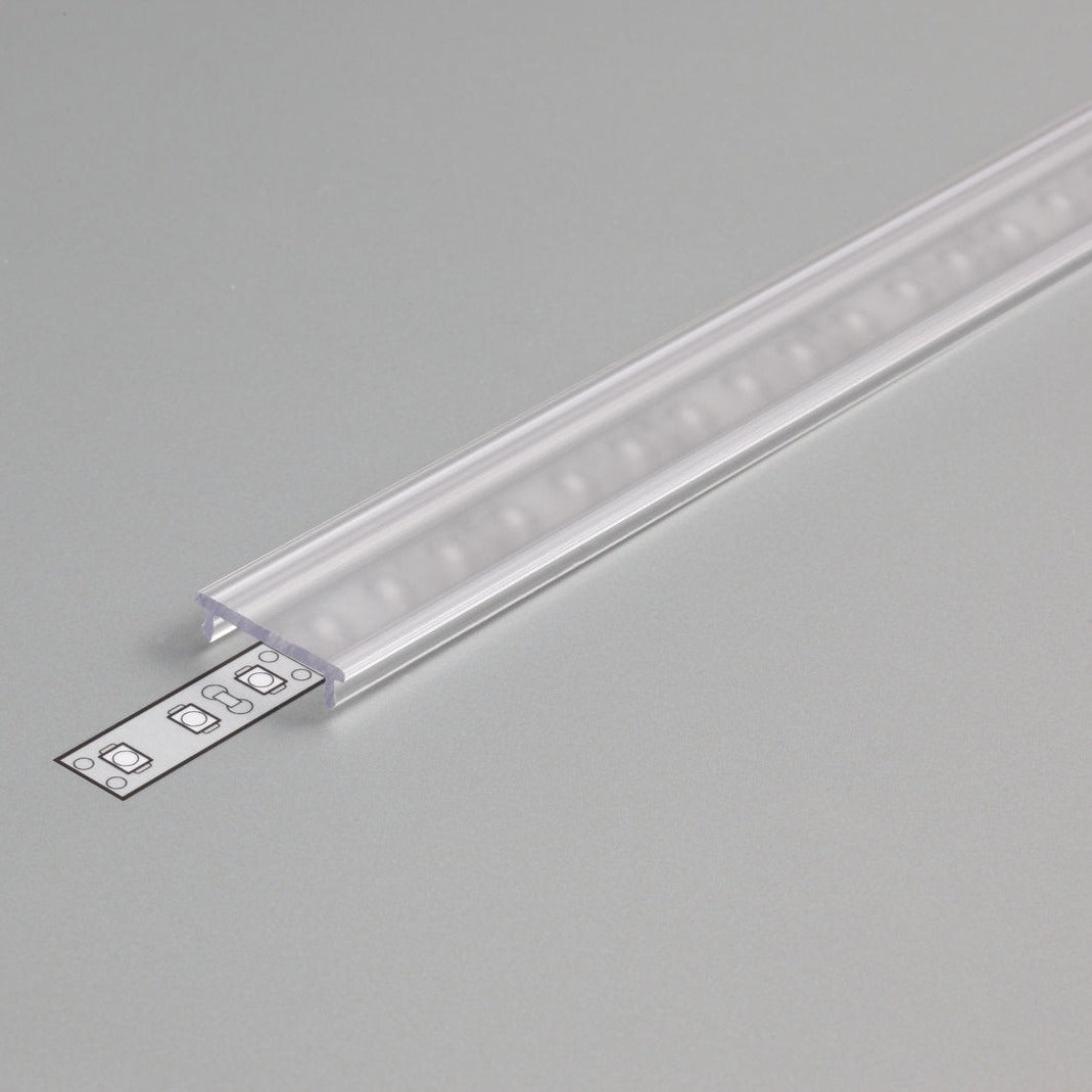 LED-profiilin diffuusori, 1m pituinen läpinäkyvä Click-kansi, sopii PINTA14 profiiliin.