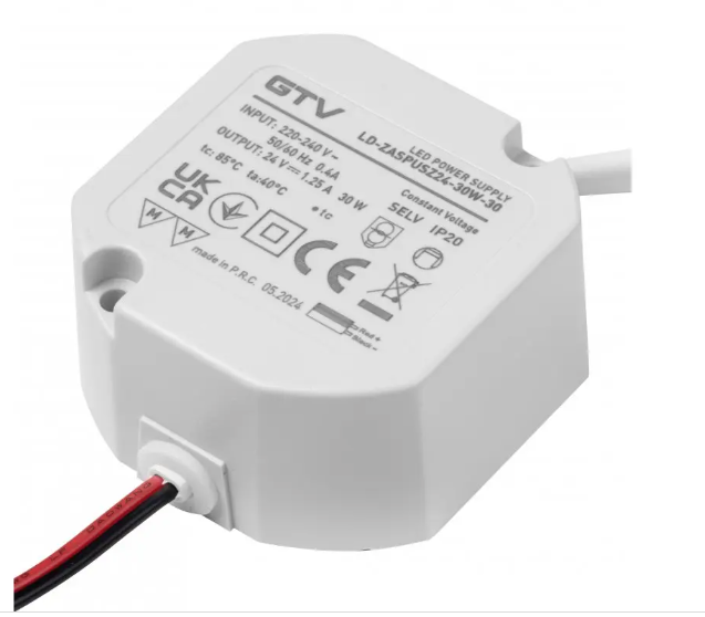 30W 24V LED-muuntaja kattokuppiin/rasiaan, lähikuva