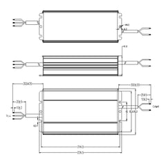 320W LED-virtalähde IP67 tekniset piirustukset, mitat ja liitännät