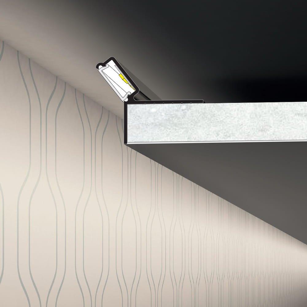 HOHDE12 alaslaskettava LED-profiili viistosuunnassa alaslasketun katon valaistukseen