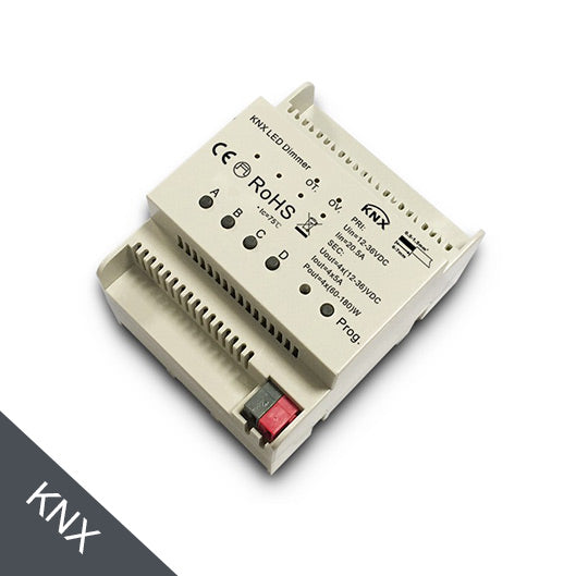 KNX ohjain himmennin 4 kanavaa, 5A DIN-kiskoon kiinnitettävä LED-himmentimessä.