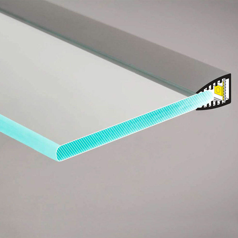 LASI10 LED-profiili lasin reunaan, anodisoidusta alumiinista valmistettu, valaisee lasihyllyt ja vitriinit.