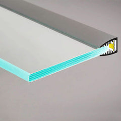 LASI10 LED-profiili lasin reunaan, anodisoidusta alumiinista valmistettu, valaisee lasihyllyt ja vitriinit.