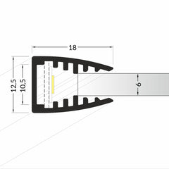 LASI10 LED-profiili lasin reunaan, mitat 18mm, käyttö lasihyllyille, vitriineille