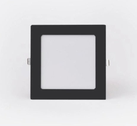 CCT-värilämpötilasäädettävä LED-paneeli 120x120mm musta malli, uppoasennettava, tyylikäs ja moderni muotoilu.