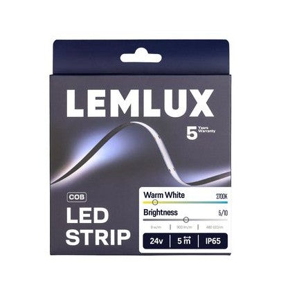 LEMLUX COB LED-valonauha 2700K 9w/m 24V pisteetön IP65 900lm CRI>90 – 5m