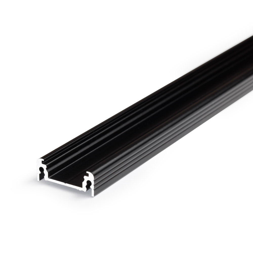 PINTA14 LED-profiili 2m, musta alumiininen lista 14mm LED-nauhalle, käytettävä huonekaluissa ja kaapeissa.