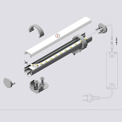 Pyöreä LED-profiili 2m osat ja asennusohjeet, alumiinilista LED-nauhalle, harmaa anodisoitu alumiini.