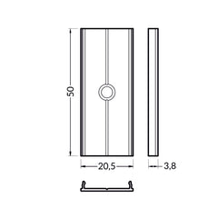 Liitospala LED-profiilien liitospala mittojen 20,5x50 mm ja 3,8 mm paksuuden mukaan.