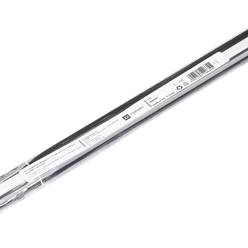 URA14.V2 LED-profiilisetti musta, 2m, muotoiltu musta profiili pakkauksessaan.