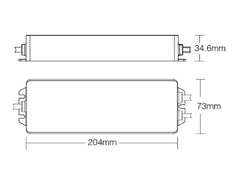 154W 24V muuntaja mitat: pituus 204mm, leveys 73mm, korkeus 34.6mm, IP67, käytettävä 24V LED-muuntaja WiFi ohjain.