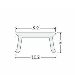 Opaalin diffuusorin mitat, 10,2 x 5mm, 2m kliksautettava kansi LED-profiiliin.