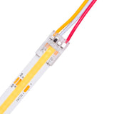 COB 10mm pisteettömän CCT LED-nauhan liitin, johon on kiinnitetty 14cm johdot.