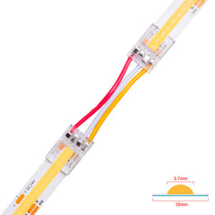 COB 10mm pisteettömän CCT LED-nauhan jatkoliitin, joka yhdistää nauhoja 13cm välijohdolla.