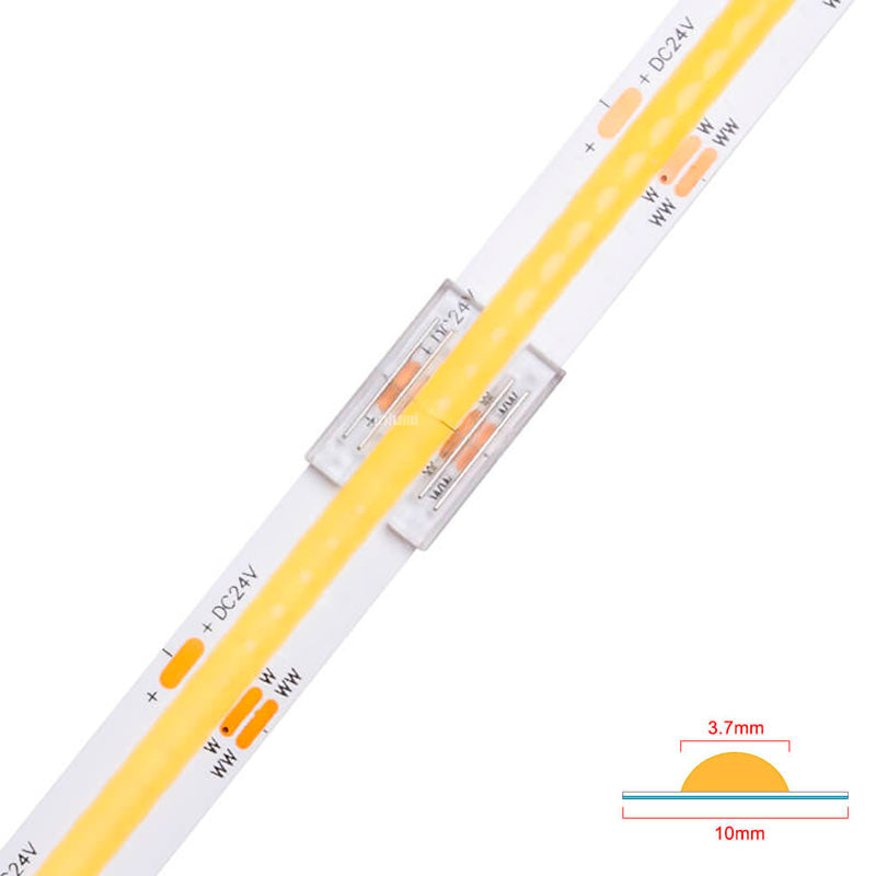 COB 10mm pisteettömän CCT LED-nauhan jatkoliitin liittää kaksi nauhaa saumattomasti.