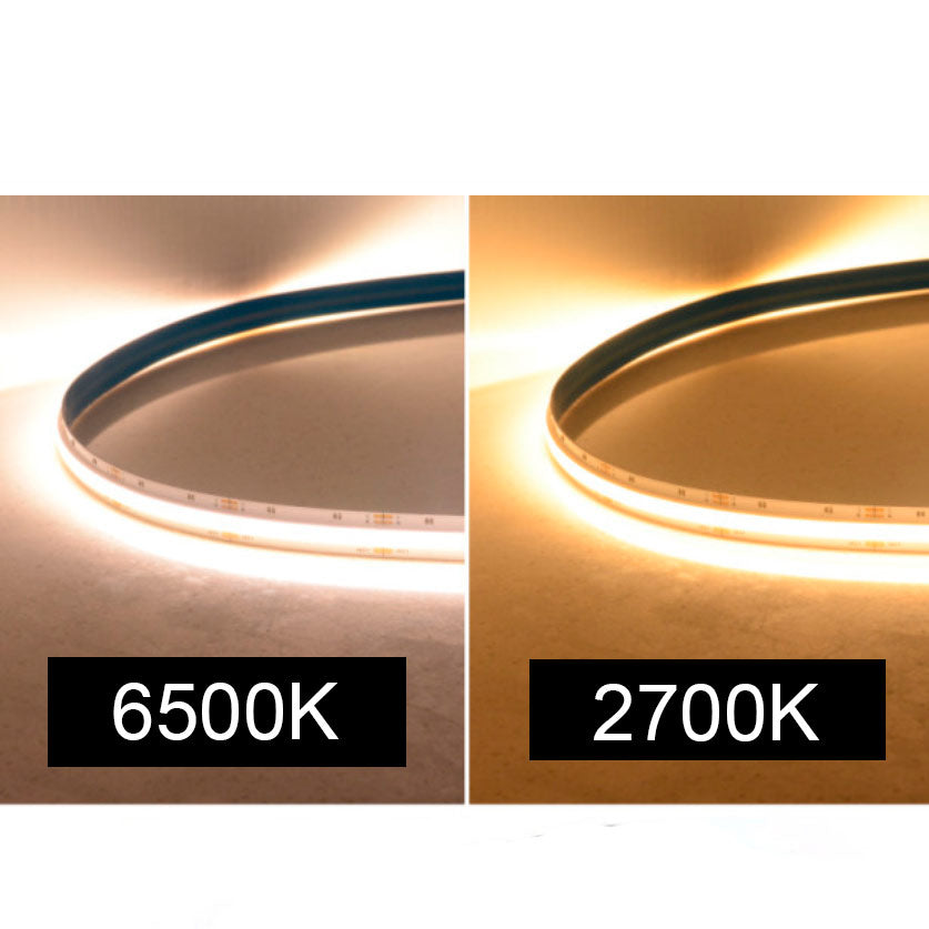 CCT 2700-6500K COB LED-valonauha esittelee kaksi eri värilämpötilaa 2700K ja 6500K valaistuksessa.