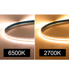 CCT 2700-6500K COB LED-valonauha esittelee kaksi eri värilämpötilaa 2700K ja 6500K valaistuksessa.
