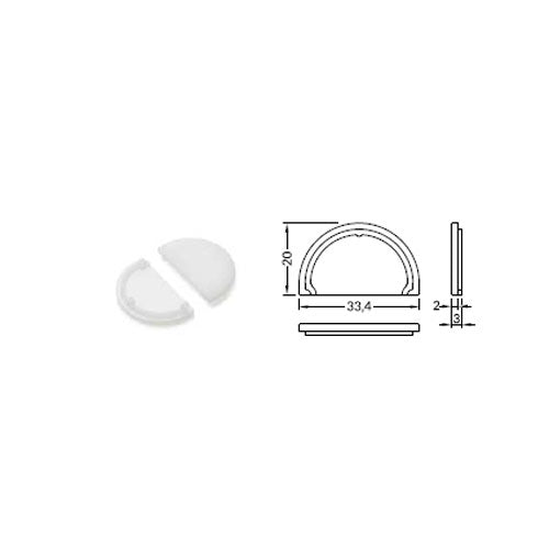D9 diffuusorin päätypalat, kaarevat muoviset päätypalat valkoisena, mitat 33,4 x 20 mm.