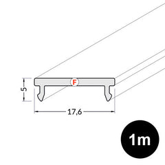 LED-profiilin diffuusori, 1m mittainen ja 17,6mm leveä, tarkoittaa parempaa valon jakautumista.