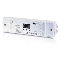 DMX-dekooderi 12-36VDC automaattiohjelmilla, CE- ja RoHS-sertifioitu DMX512 dekooderi.