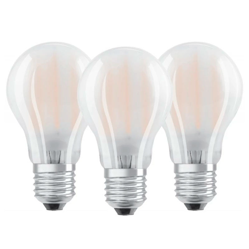 E27 LED-lamppu 2700K Osram - 3kpl filament huurrekuvulla, lämmin valonsävy.