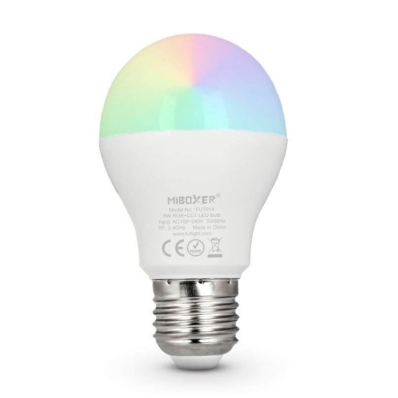 6W E27 RGB+CCT säädettävä älylamppu MIBOXER FUT014, monivärinen LED-lamppu.
