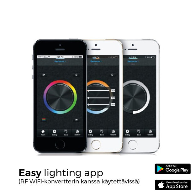 RF WiFi DIN-kisko LED-vastaanotin sovellus älypuhelimilla, helppokäyttöinen valaistuksenhallintaan.
