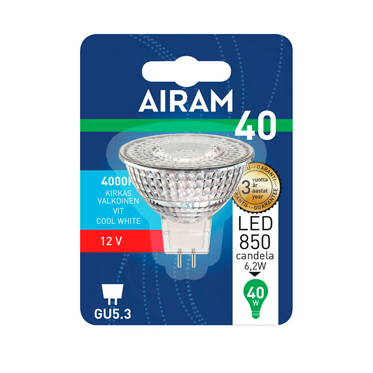 AIRAM GU5.3 LED-lamppu, mitat