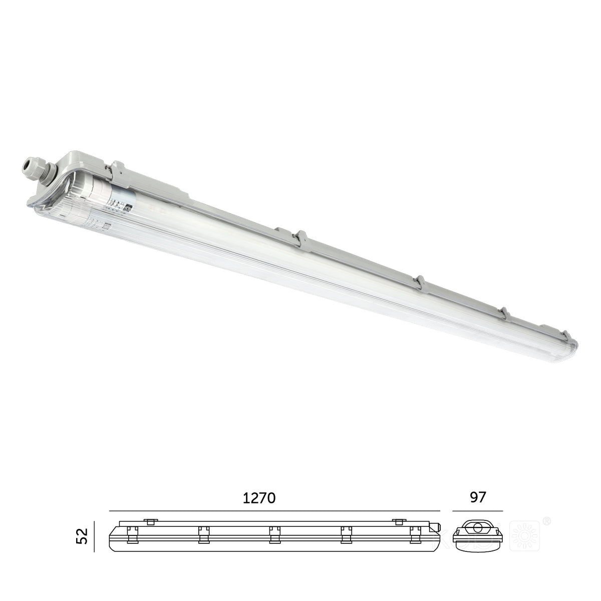 LED-loisteputkivalaisin 2x120cm 18W 4000K LED-putkilla 4320lm - HERMETIC G2 IP65, läpijohdotettava