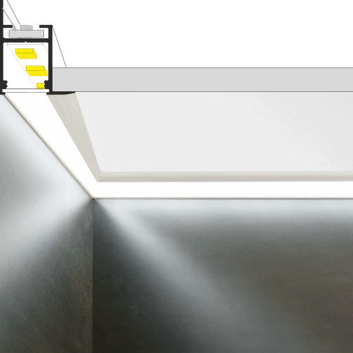 KEHYS14 LED-profiili 2m upotettuna katon ja seinän risteykseen, LED-profiili valaistukseen.
