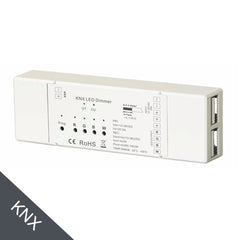 KNX RGBW ohjain 4 kanavaa, LED-himmennin 12-36 VDC, 5A per kanava, yhteensopiva KNX-järjestelmän kanssa.