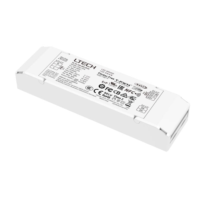 30W DT8 DALI LED-muuntaja 30W, valkoinen LED-muuntaja, sisäänrakennettu DALI-liitäntä, Push DIM