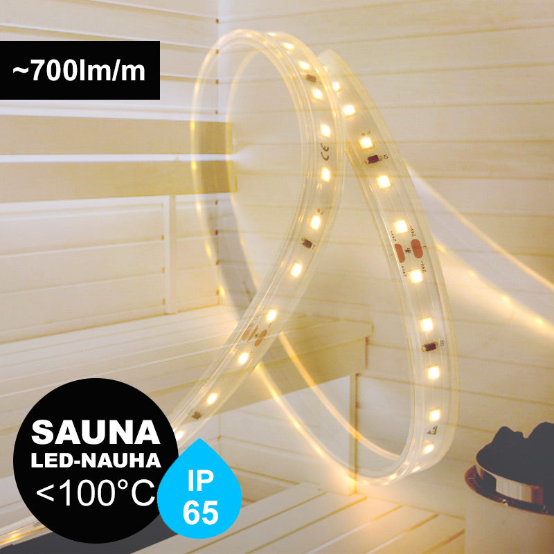 SAUNA LED-valonauha 24V, IP65, lämmönkestävä, saunassa, kestävä jopa 100°C, moderni valaistus.