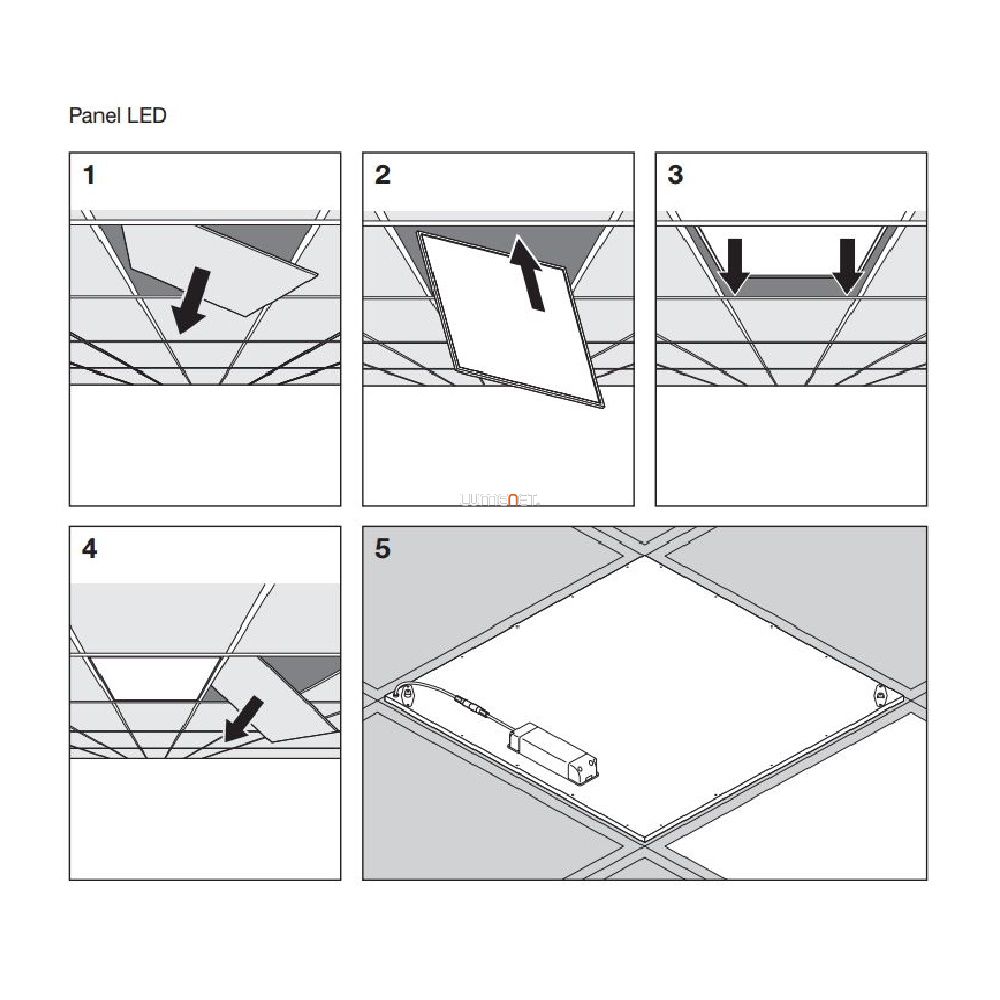 Led-paneeli 40W 3000K asennusohjeet eri vaiheissa.