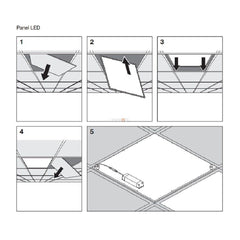 Led-paneeli 40W 3000K asennusohjeet eri vaiheissa.