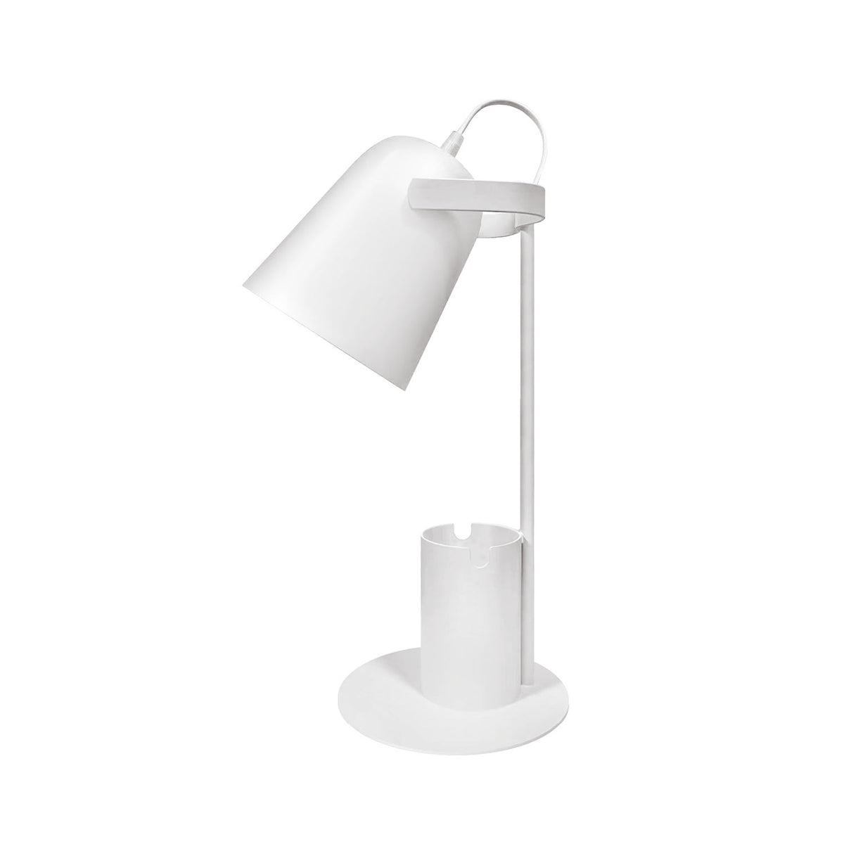 LED-pöytävalaisin valkoinen E27 kynätelineellä, mattavalkoinen