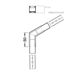 LINJA20 LED-profiilin kulmapala 120° tekniset piirustukset ja mitat