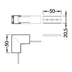 LINJA20 LED-profiilin kulmapala, 90° kulmapala tekniset tiedot ja mitat