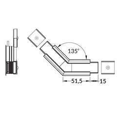 LINJA-UPPO20 LED-profiilin 135° kulmapalan tekninen piirros ja mitat, LED-profiilin kulmapala