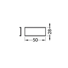 LED-profiilin liitospala 180° mitat: leveys 50 mm, korkeus 28 mm, suunniteltu LINJA-UPPO20 profiileille.