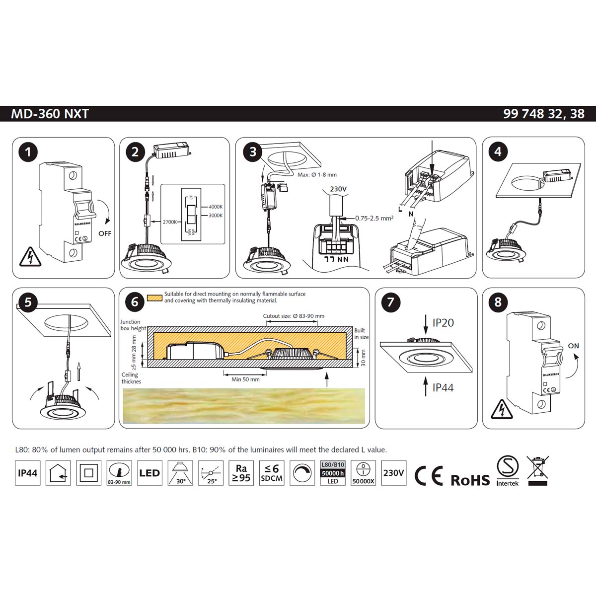 MD-360 NXT LED-alasvalon tekniset mitat
