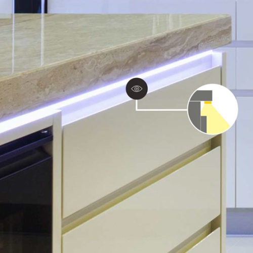 MINI10 LED-profiili 2m, pinta-asennettava alumiinilista LED-nauhalle keittiötasolla.