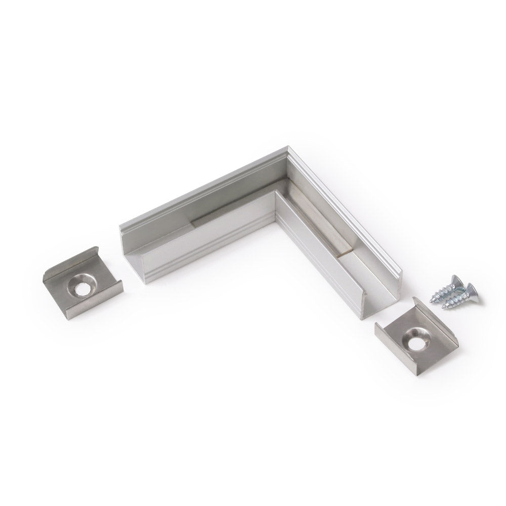 MINI10 LED-kulmapala, 90° kulmapala alumiinista, asennuspalat mukaan, mitat 5cm x 5cm.