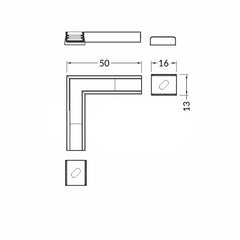 MINI10 LED-kulmapala 90° kulman mitat: 5cm x 5cm, profiilin leveys 12mm, alumiinia, asentamisvälineet mukana.