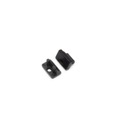 Kaksi BLACK MINI8 LED-profiilin päätypalat, kestävä muovi, saatavilla umpinainen ja reiällinen.