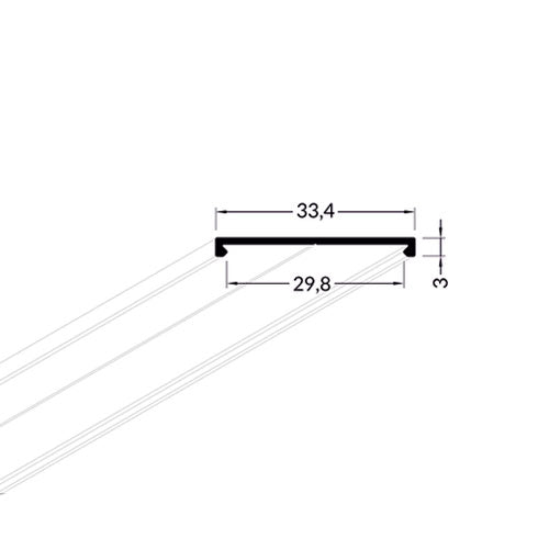 ISO profiilien muuntajakotelon kansi, mitat 33,4mm x 29,8mm x 3mm, tekninen piirustus.