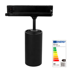 Musta 30W CCT LED-kiskovalaisin 3-vaihekiskoon, Zigbee, 2000lm, valonlähde CRI90, himmennettävä.