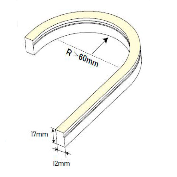 NEON STRIP 1217 - 9,6W/m 24V LED-valonauha SIDE BEND 20m erikoispitkä - 420lm/m, 4000K,IP67, mitat R>60mm, 17mm x 12mm