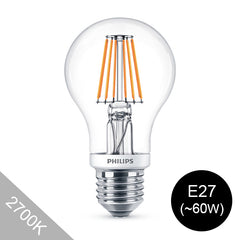 Philips 7.5W E27 LED-lamppu, 2700K lämmin valonsävy ja energiatehokas vaihtoehto 60W hehkulampulle.